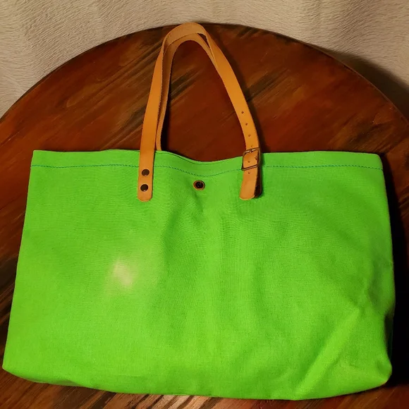 WILL Leather Goods Mint Green Canvas Tote Shoulder Bag - Picture 4 of 5